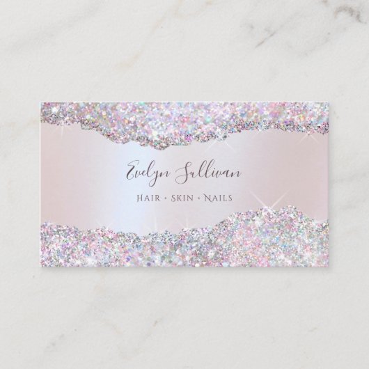 Faux iriserende roze glitter folie visitekaartje (Voorkant)