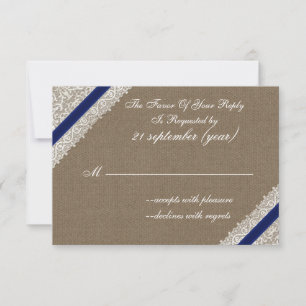 FAUX jute en kant met marineblauw rsvp 3,5 x 5 Kaartje