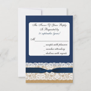 FAUX jute en kant met marineblauw rsvp 3,5 x 5 Kaartje