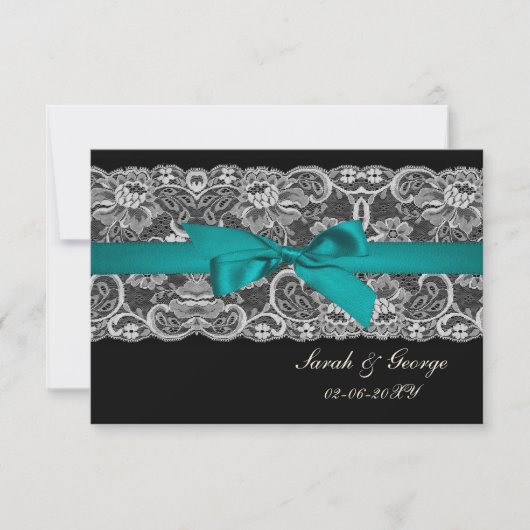 Faux kant en lint aqua, zwart 3,5 x 5 rsvp (Voorkant)