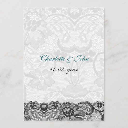 Faux kant en lint aqua, zwart trouwmenu menu (Achterkant)