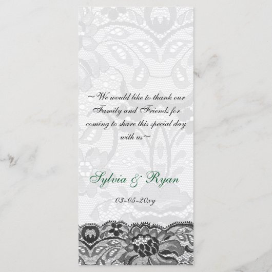 Faux kant en lint emerald green bruiloft Menu (Achterkant)