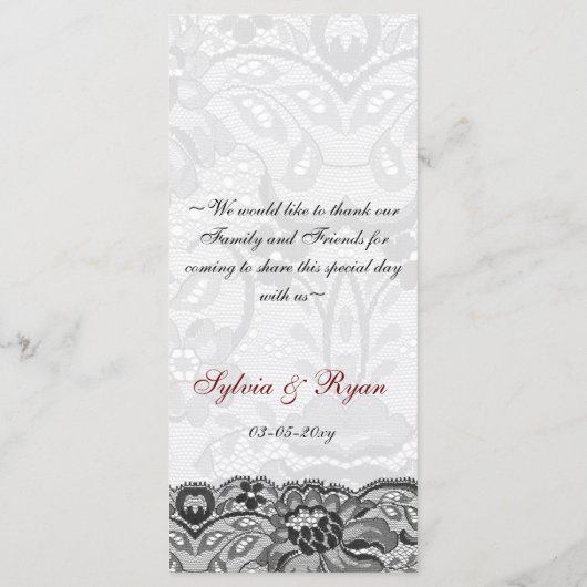 Faux kant en lint rood, zwart bruiloft Menu (Achterkant)