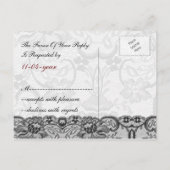 Faux kant en lint rood, zwart bruiloft rsvp uitnodiging briefkaart (Achterkant)