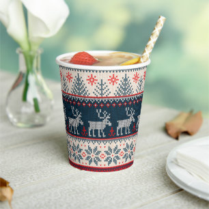 Faux Knit Holiday Patroon Nordic Theme Kerstmis Papieren Bekers