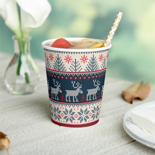 Faux Knit Holiday Patroon Nordic Theme Kerstmis Papieren Bekers (Insitu)