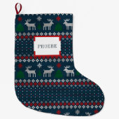 Faux Knitting Pattern kerstboom en Deer Grote Kerstsok (Voorkant)