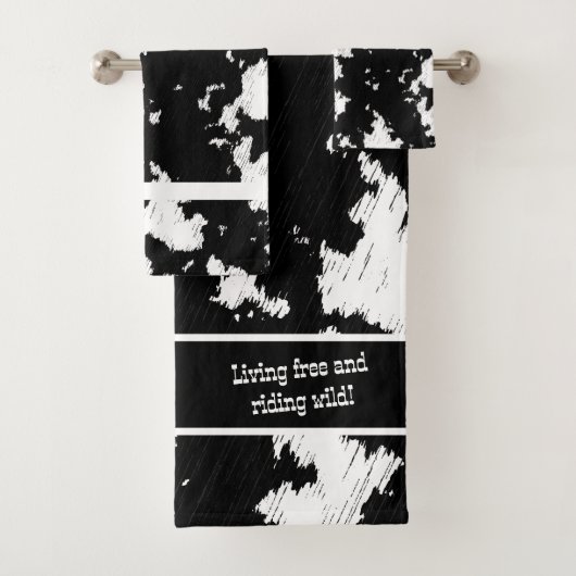 Faux Koe Print Zwart-wit Bad Handdoek (Insitu)