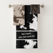 Faux Koe Print Zwart, Wit, Bruin en Cream Bad Handdoek (Insitu)