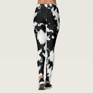 Faux Koe Print, zwart-wit Leggings
