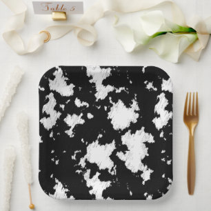 Faux Koe Print Zwart-wit Papieren Bordje