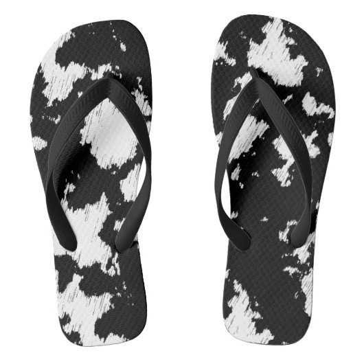 Faux Koe Print, zwart-wit Teenslippers (Voetbed)