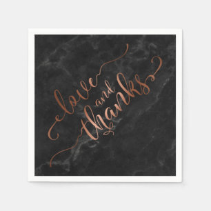 Faux koperen script liefde en Bedankt w / zwart ma Servetten