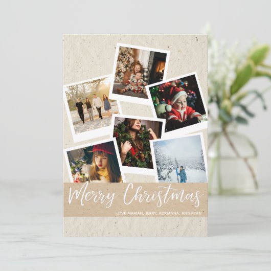 Faux Kraf Instant Multi Photo Merry-kerstkaart (Staand voorkant)