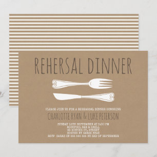 Faux Kraft Cutlery Rehearsal Dinner Invitation Kaart