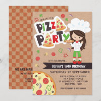 Faux Kraft Girl Pizza Party Birthday Invitation