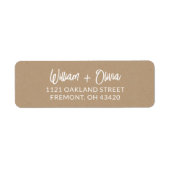 Faux Kraft Modern Script Wedding Retouradres Etiket (Voorkant)