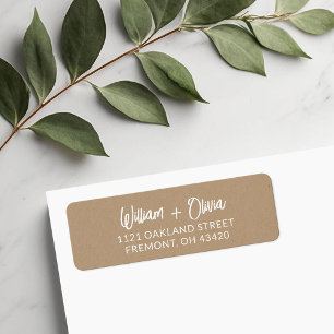 Faux Kraft Modern Script Wedding Retouradres Etiket