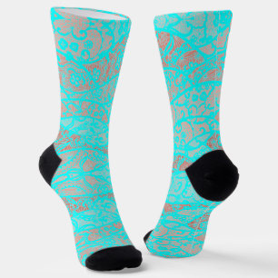 Faux Lace Blauwgroen Blue Aqua Turquoise Fishnet S Sokken