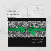 Faux lace ribbon emerald green bruiloft briefkaart (Voorkant / Achterkant)