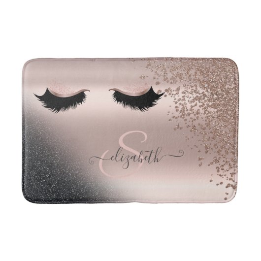 Faux Lashes Black Glitter Diamonds Roos Gold Badmat (Voorkant)