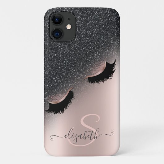 Faux Lashes Black Glitter Ombre Roos Gold Case-Mate iPhone Case (Achterkant)