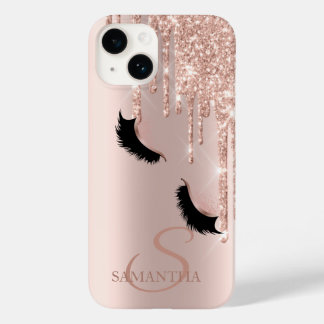 Faux Lashes Glitter Roos Gold Drivers Case-Mate iPhone 14 Hoesje