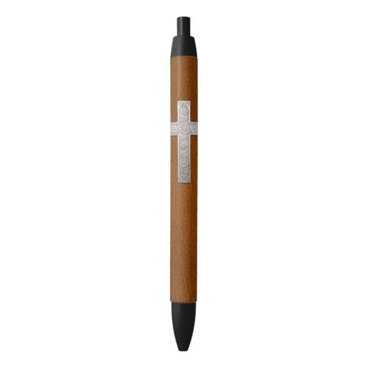 Faux Leather Christelijk Metal Cross Blauwe Inkt Pen (Voorkant Verticaal)