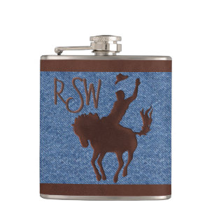 Faux Leather Cowboy op Paard (gepersonaliseerd) Heupfles