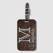 Faux Leather Custom Name en Monogrammed Bagagelabel (Voorkant (verticaal))