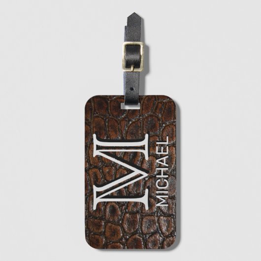 Faux Leather Custom Name en Monogrammed Bagagelabel (Voorkant (verticaal))