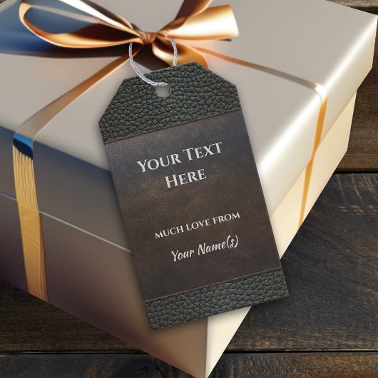 Faux Leather Grunge Brown Blue Grey Gift Label Cadeaulabel