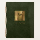 Faux Leather Look Donkergroen Goud Monogram 2024 Planner (Voorkant)