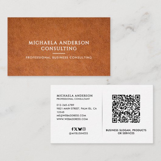 Faux Leather Professional QR Code & Social Media Visitekaartje (Voorkant / Achterkant)