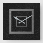 Faux Leather Zwart Grijs Modern Vierkante Klok (Voorkant)