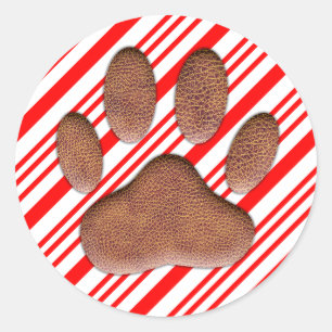 Faux leder Dog Pawprint Candy Cane Ronde Sticker