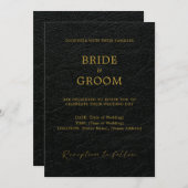 Faux lederen moderne minimalistische bruiloft kaart (Voorkant / Achterkant)