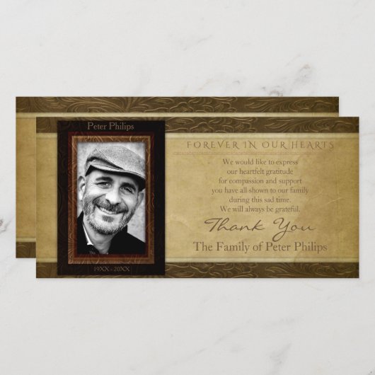 Faux lederen perkament Foto Sympathy Bedankt (Voorkant / Achterkant)
