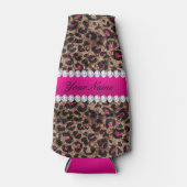 Faux Leopard Hot Pink Roos Gold Foil en Diamonds Flesjeskoeler (Voorkant)