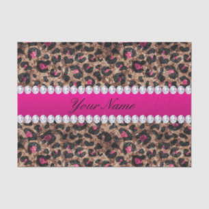 Faux Leopard Hot Pink Roos Gold Foil en Diamonds Tissuepapier
