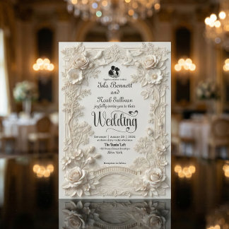 Faux Letterpress Effect Ornate Floral Wedding Kaart