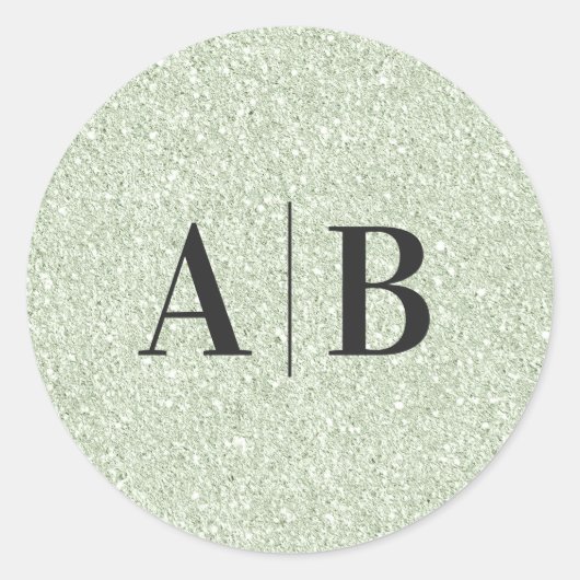 Faux Light Sage Green Glitter Weddenschap Monogram Ronde Sticker (Voorkant)