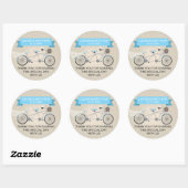 Faux Linen Blue Tandem Bicycle Wedding Ronde Sticker (Vel)