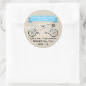 Faux Linen Blue Tandem Bicycle Wedding Ronde Sticker (Tas)