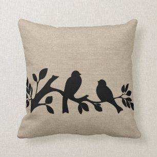 Faux linen burlap rustic chic jute love vogelpatt kussen