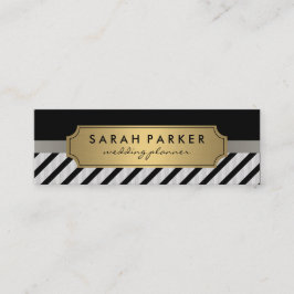Faux Linen Metallic Gold Label Black Stripes