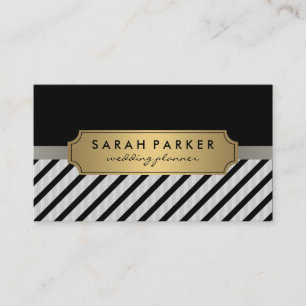 Faux Linen Metallic Gold Label Black Stripes
