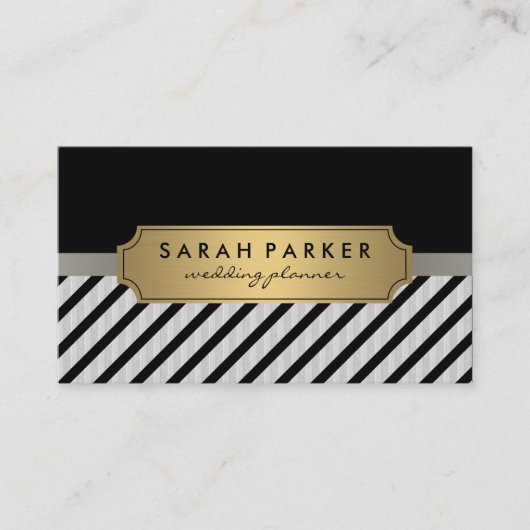 Faux Linen Metallic Gold Label Black Stripes (Voorkant)