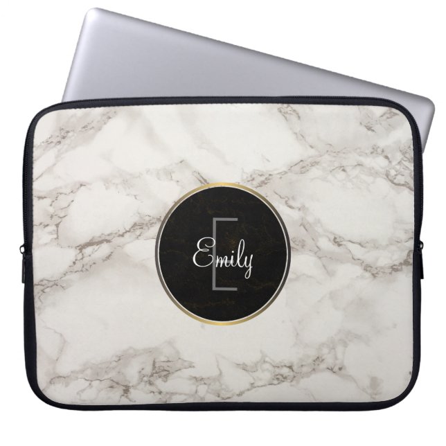 Faux Marble Alabaster Taupe Tan Modern Custom Laptop Sleeve (Voorkant)
