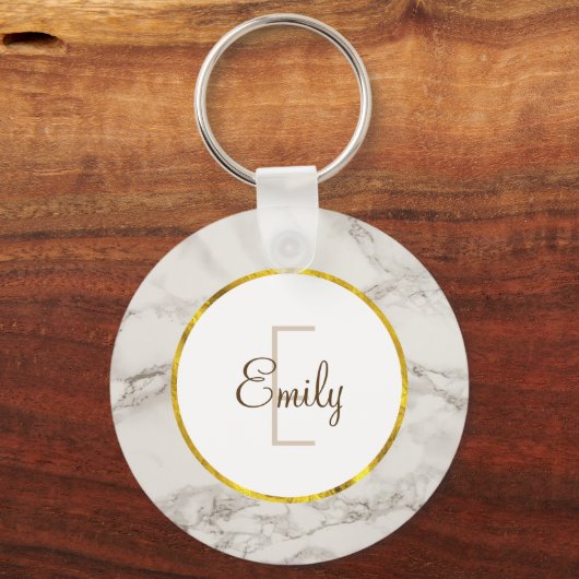 Faux Marble Alabaster Taupe Tan Modern Custom Sleutelhanger (Voorkant)